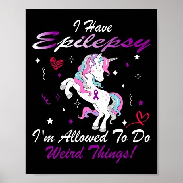 Póster Graciosa Epilepsia Conciencia Unicornio Púrpura Qu (Frente)