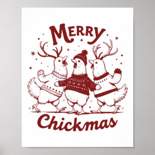 Póster Graciosa granja de Navidades de pollo a la caza de