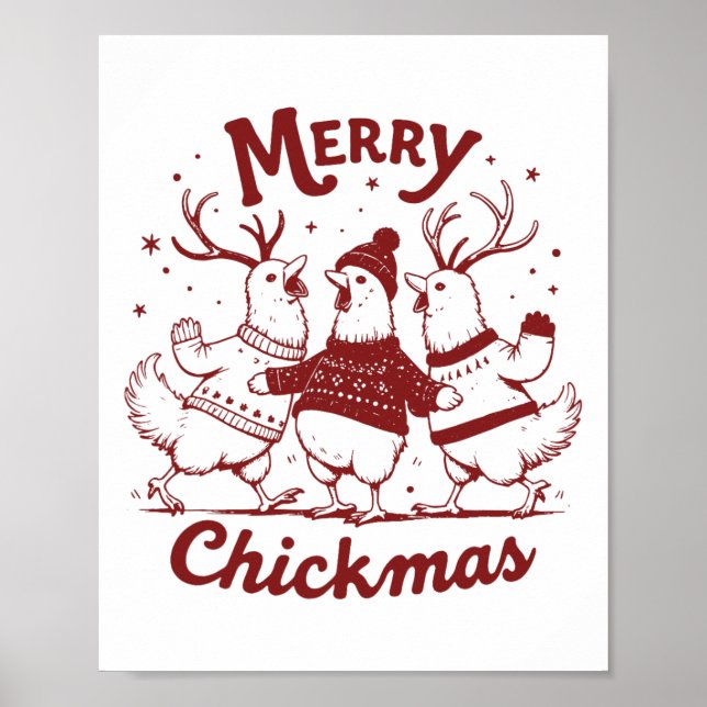 Póster Graciosa granja de Navidades de pollo a la caza de (Frente)