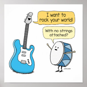 Póster Graciosa Guitarra sin cuerdas adjuntas con tambor