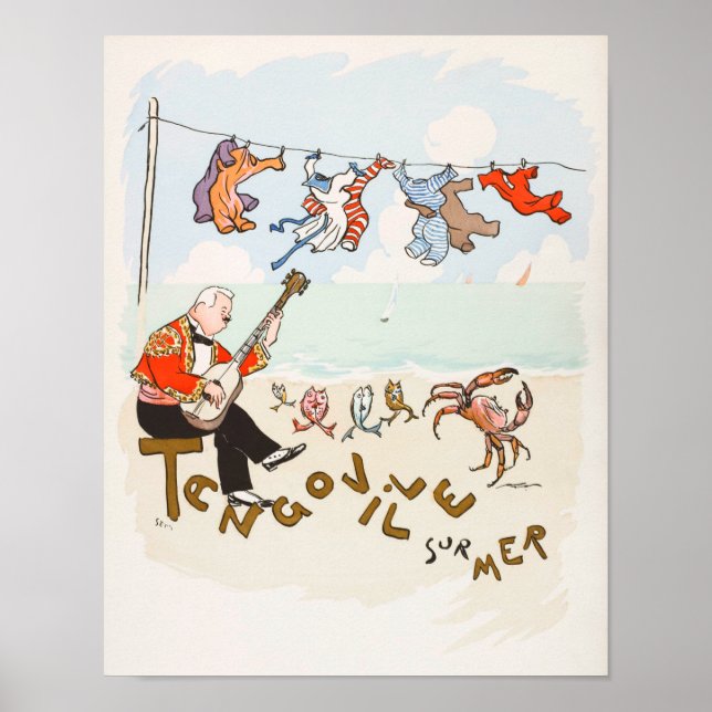 Póster Graciosa guitarra vintage Imprimir bailando música (Frente)