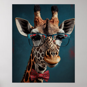 Póster Graciosa jirafa Hipster divertidos retratos animal