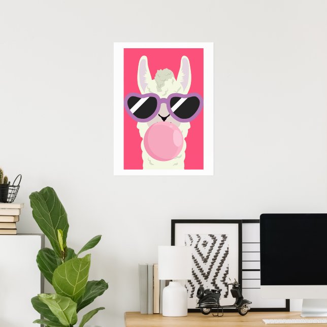Póster Graciosa Llama Poster con Bubblegum para niños hab (Oficina en casa)