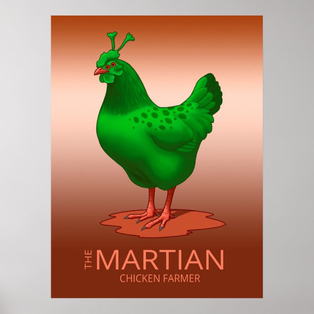 Póster Graciosa marciana verde Alien Chicken (Frente)