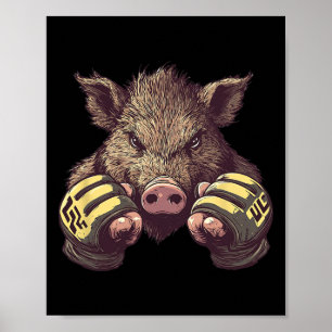 Póster Graciosa Mma Boar - Combatiente En Jaula Y Caja De