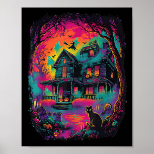 Póster Graciosa Neon S Ghost Black Cat Witch Halloween
