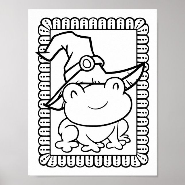 Póster Graciosa página Halloween Frog Sonriente Colorido (Frente)