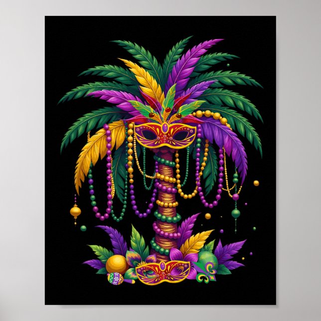 Póster Graciosa Palmera Y Colas Tropa De Hawai Mardi Gras (Frente)