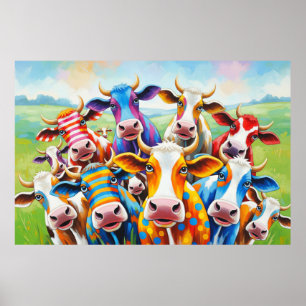 Póster Graciosa pintura de vaca multicolor