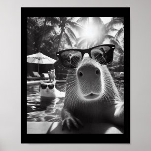 Póster Graciosa Piscina De Animales Capybara Selfie Con C
