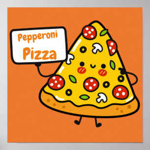 Póster Graciosa pizza de pepperoni naranja coloridos niño