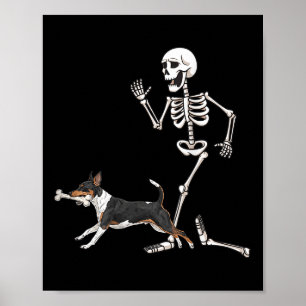 Póster Graciosa Rat Terrier Y Skeleton De Halloween