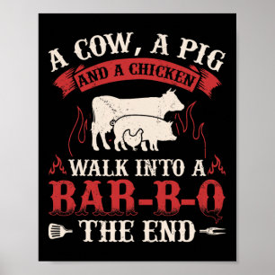 Póster Graciosa Rbecue Cow Cerdo Pollo Gráfico Fumar carn