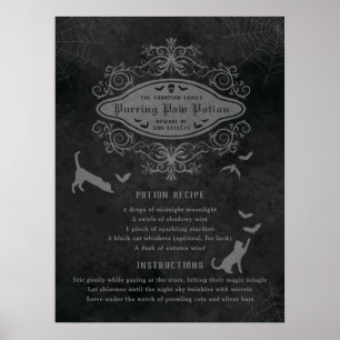 Póster Graciosa Receta De Gato Y Bats Potion Halloween Ju