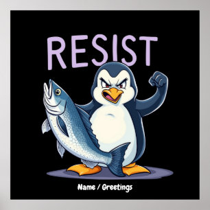 Póster Graciosa resistencia a la protesta pingüina contra