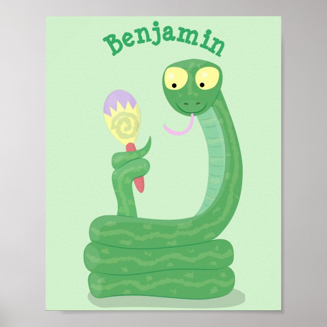 Póster Graciosa serpiente verde con maraca personalizado (Frente)