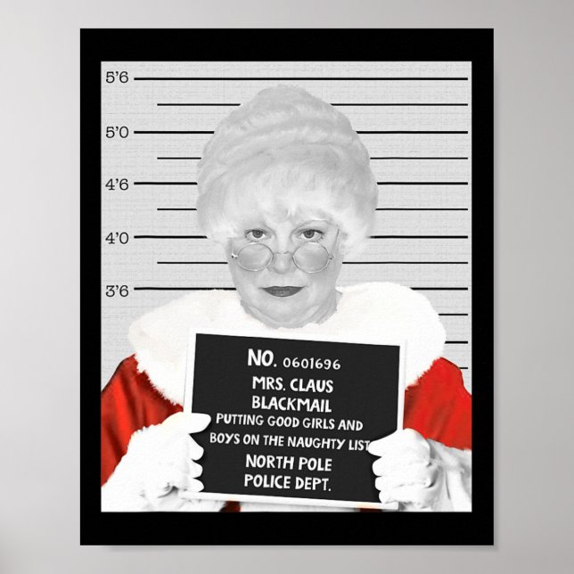 Póster Graciosa Sra. Claus Mugshot encarcelada arrestada  (Frente)