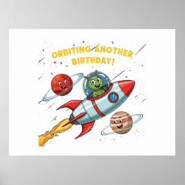Póster Graciosa tarjeta espacial "Orbiting Another Birday
