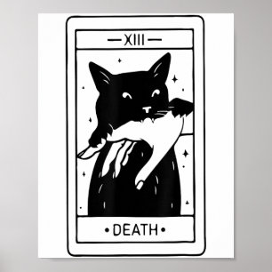 Póster Graciosa Tarjeta Tarot De Halloween De Gato Negro 
