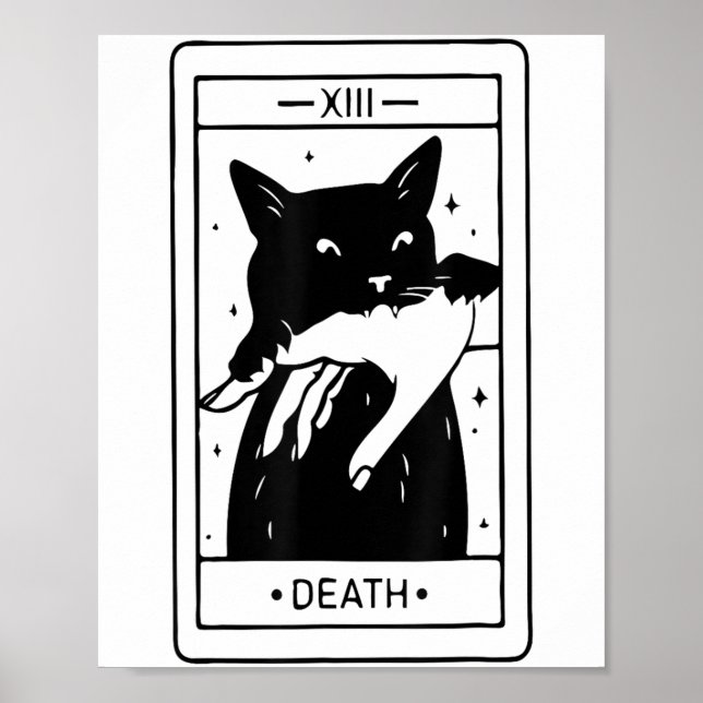 Póster Graciosa Tarjeta Tarot De Halloween De Gato Negro  (Frente)