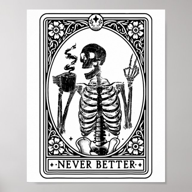 Póster Graciosa Tarjeta Tarot Skeleton Nunca Mejor Calave (Frente)