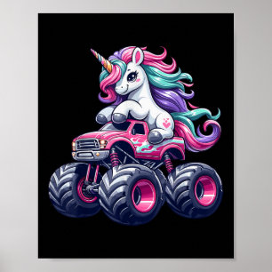 Póster Graciosa unicornio montando un camión de monstruos