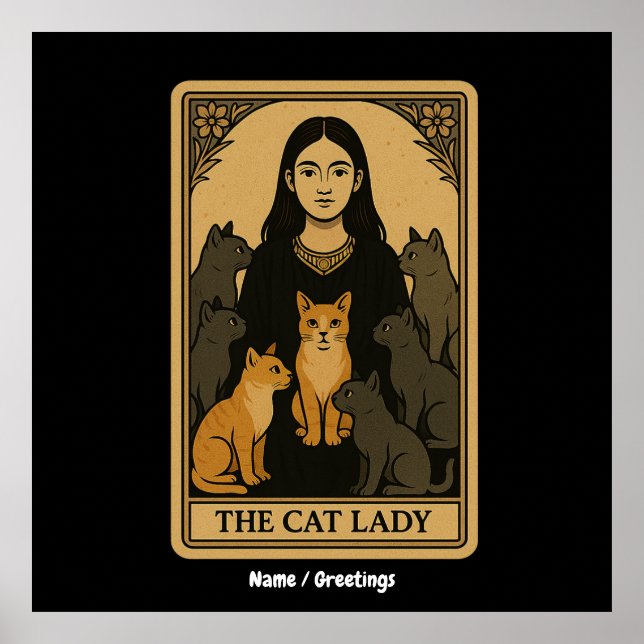 Póster Graciosa Witchy Gótico Cat Lady Tarot Card Magical (Frente)