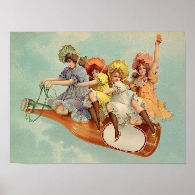 Póster Graciosas mujeres victorianas de época bebiendo ce (Frente)