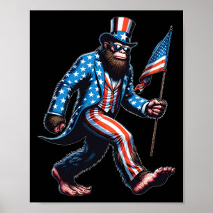 Póster Gracioso 4 De Julio Gran Pisón Sasquatch Bandera E