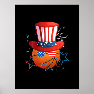 Póster Gracioso 4 De Julio Para Los Amantes Del Baloncest