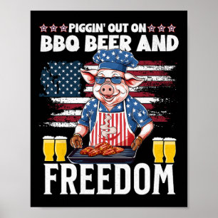 Póster Gracioso 4 De Julio Pig Grilling Bbq Fiesta Rbecue