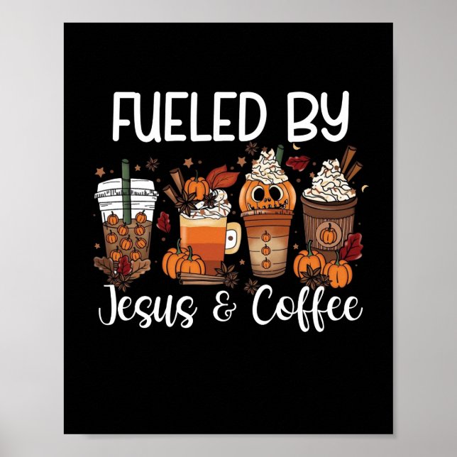 Póster Gracioso Alimentado Por El Café Jesus Caffeine Lov (Frente)