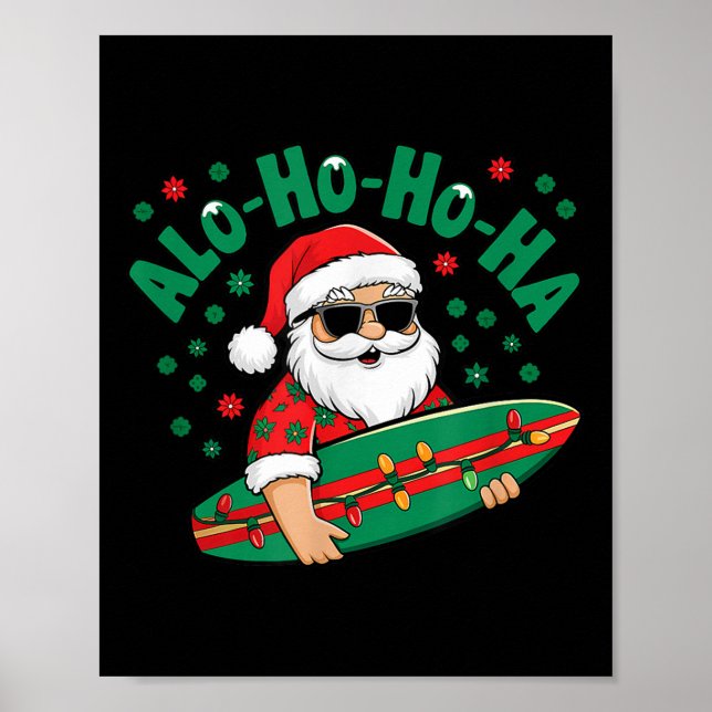 Póster Gracioso Alo-ho-ha Santa Surfing Christma (Frente)
