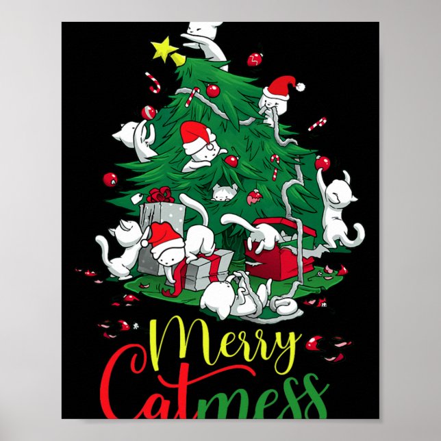 Póster Gracioso Árbol de Navidad Gato Merry Catemilis Gat (Frente)
