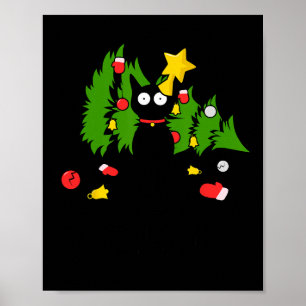 Póster Gracioso Árbol de Navidad Negro Gato Feliz Navidad