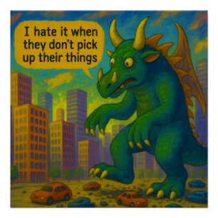 Póster Gracioso arte monstruo de Kaiju pisando cosas Fant