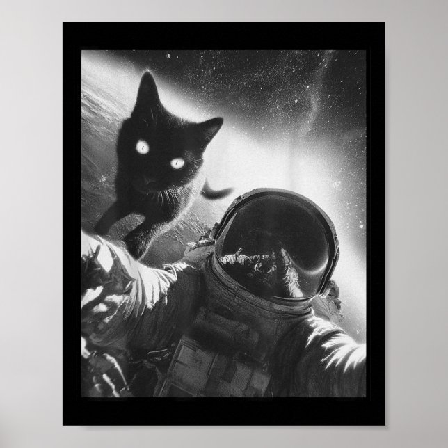 Póster Gracioso astronauta de gato gráfico Selfie Gracios (Frente)