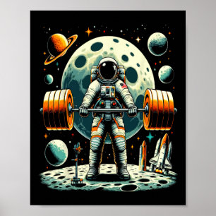 Póster Gracioso Astronauta Spaceman Halterofilia Gimnasio