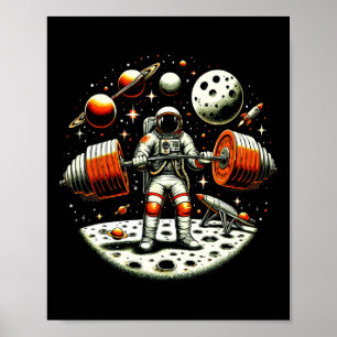 Póster Gracioso Astronauta Spaceman Halterofilia Gimnasio