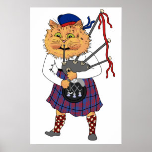 Póster Gracioso Bagpipe jugando al gato escocés