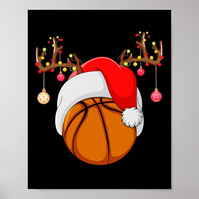 Póster Gracioso baloncesto Lover Reindeer Santa Basketbal (Frente)