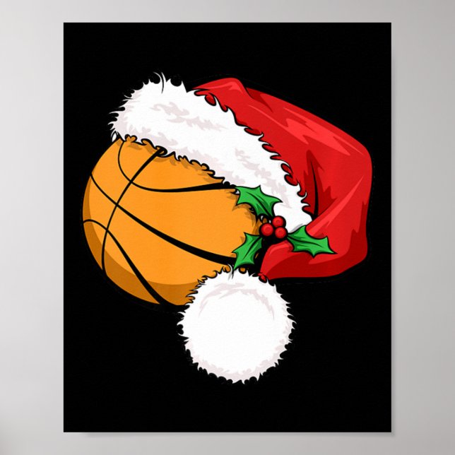 Póster Gracioso baloncesto Santa Hat Feliz Navidad Xm (Frente)