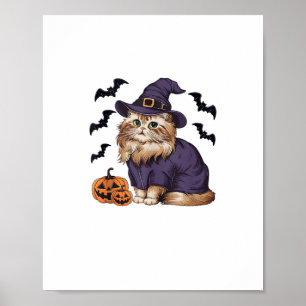 Póster Gracioso Bat de Calabaza Bruja Costume Gato Persa