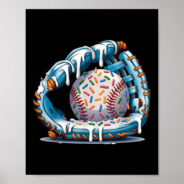 Póster Gracioso Béisbol Glove Drip Ice Cream Jugadores Ni (Frente)