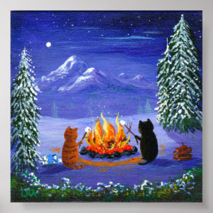 Póster Gracioso Black Cat Mouse Creationarts