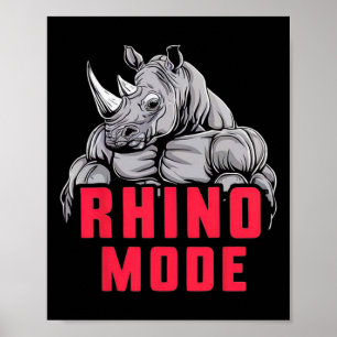 Póster Gracioso Bodybuilding Rhino Mode Workout Fitness G
