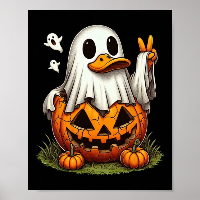 Póster Gracioso Boo de pato Halloween Fantasma mujeres ho (Frente)