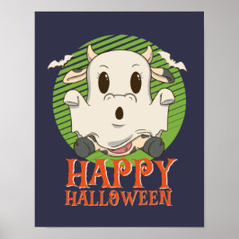 Póster Gracioso Boo Ghost Baby Cow Moo Feliz Halloween