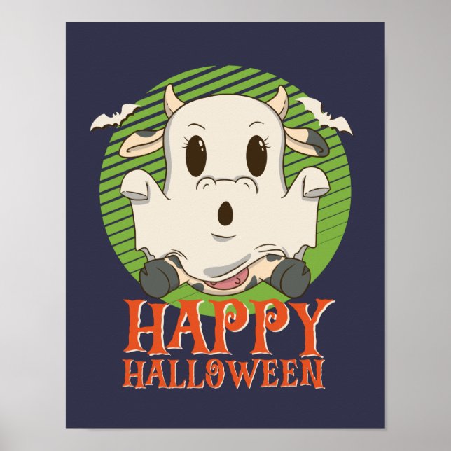 Póster Gracioso Boo Ghost Baby Cow Moo Feliz Halloween (Frente)