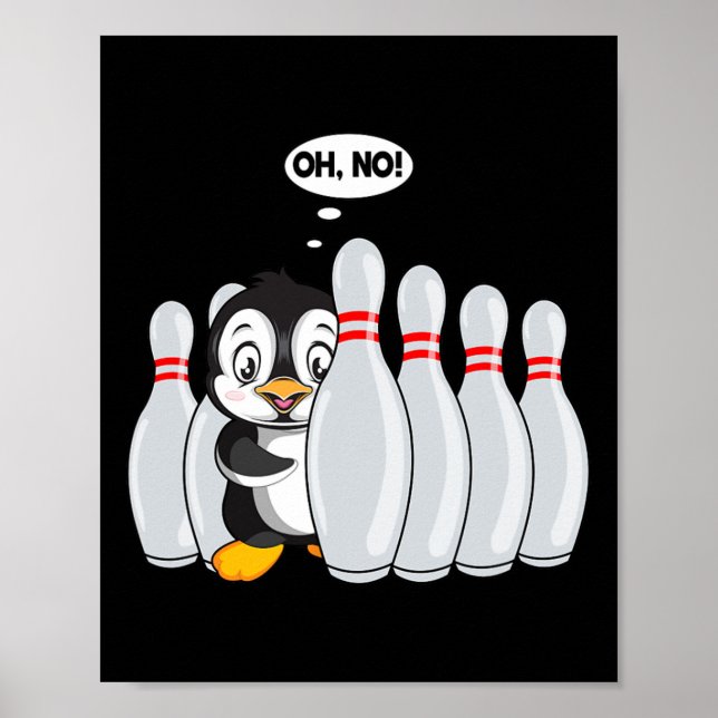 Póster Gracioso Bowling Pin Cute Penguin Para Bowling Lov (Frente)